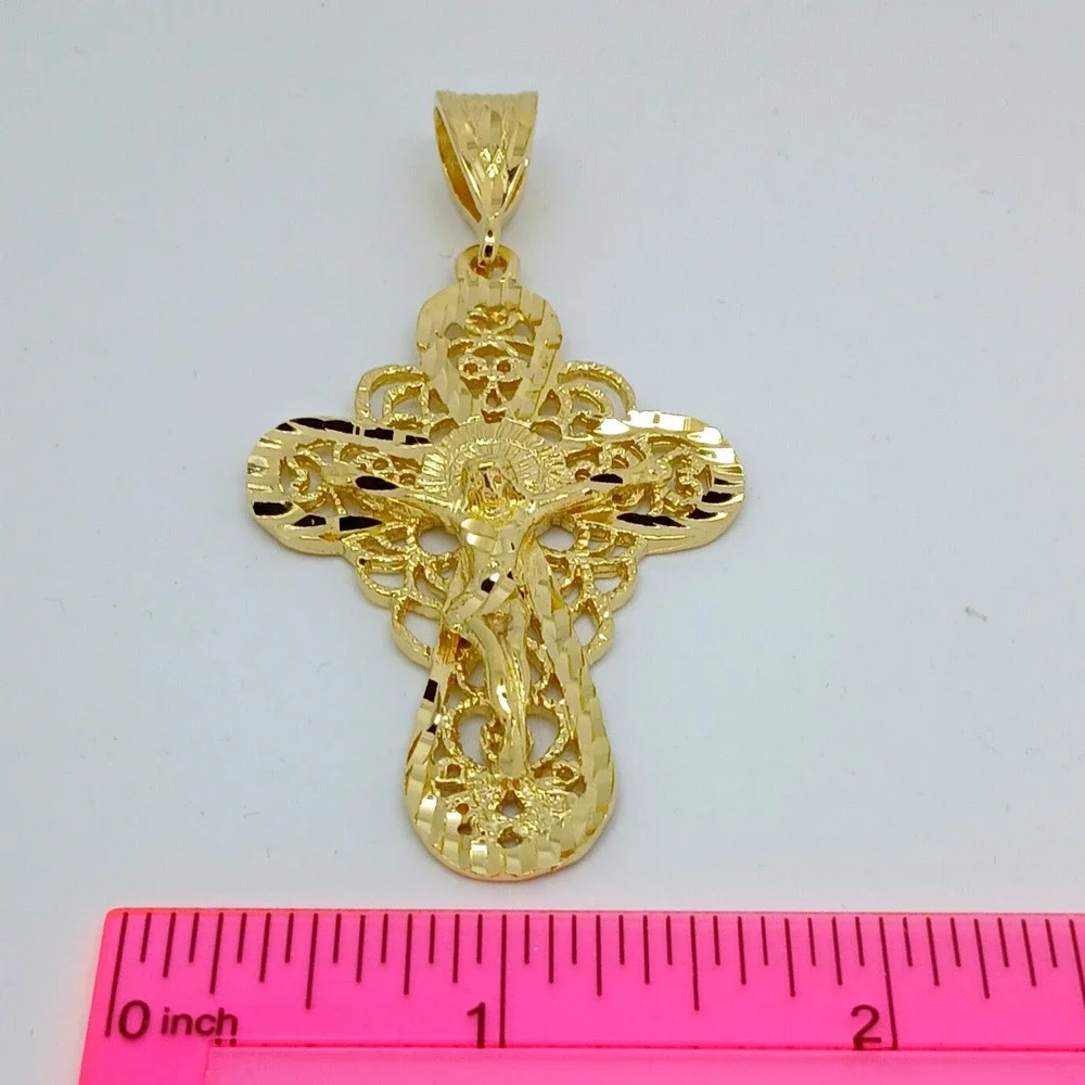 Karatbond Vintage Y2K Gold Filigree Large Crucifix Cross Pendant Made in USA NOS